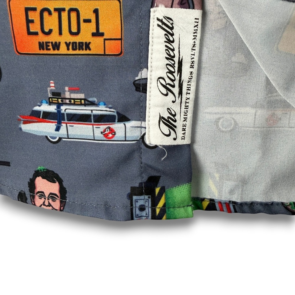 RSVLTS The Roosevelts Ghostbusters Shirt Men S Grey AOP Button Down Short Sleeve - Picture 9 of 10